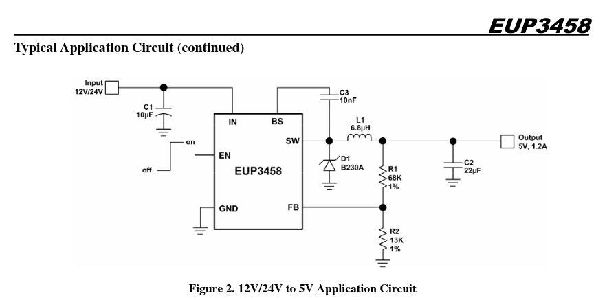 Example Schematic EUP3458 5v step down converter